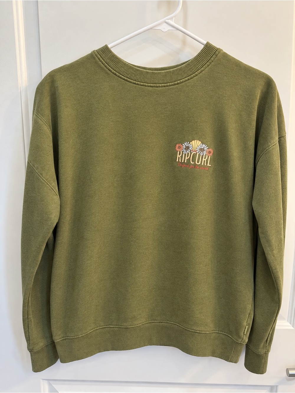 Rip Curl Olive Green Crewneck Sweatshirt with Floral Chest Logo